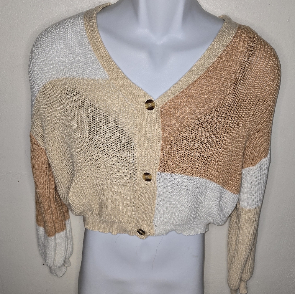 SHEIN Multi tone cream button-up crop cardigan